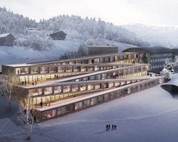 BIG's hotel design for audemars piguet will let guests ski down its zigzagging roof