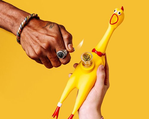 'puff' the rubber chicken bong squeaks when you smoke it