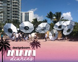 tomás saraceno composes a sundial of solar umbrellas + floating sculptures in miami beach