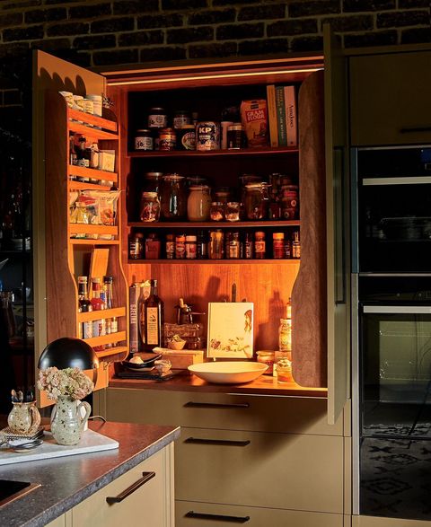 Abigail Ahern's kitchen with cabinets from new Herringbone Kitchens collaboration
