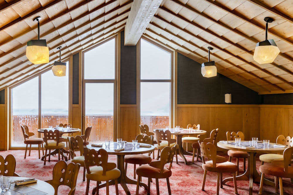 Floor to ceiling windows inside the restaurant