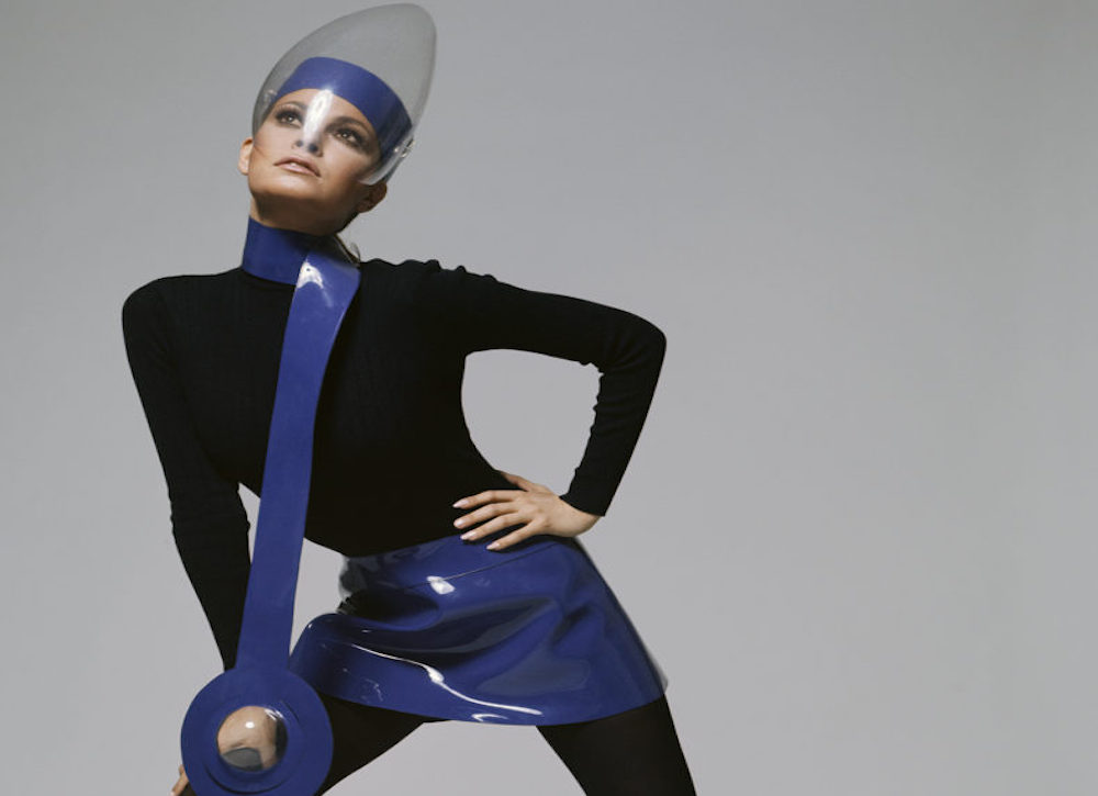 American actress Raquel Welch in a futuristic Pierre Cardin outfit