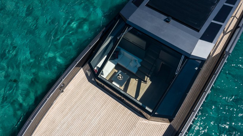 mazu's 82ft yacht combines an angular profile with cozy, home-like interiors designboom