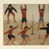 Mixed media modern painting by American artist Margo Hoff (1910-2008), titled Football – Yugoslavia, a fine example from the artist’s long and storied career (est. $4,000-$6,000).