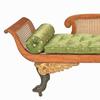 Tiger-maple Grecian sofa with a caned back and sides and verd antique and gilt feet