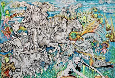 Audrey Flack, Days of Reckoning, 2020. Acrylic on canvas, 72 x 92 in. Courtesy Hollis Taggart.